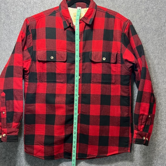 Red Head Mens Buffalo Plaid Flannel Sherpa Lined Shirt Jacket M Shacket - Picture 4 of 7